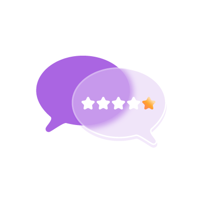 An icon of speech bubbles containing stars.