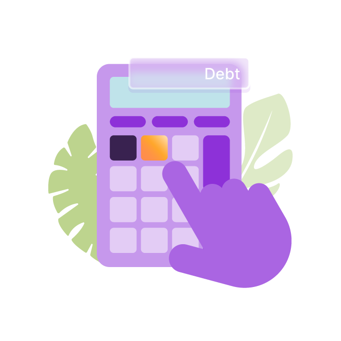 An image of calculator with the word debt written on the screen