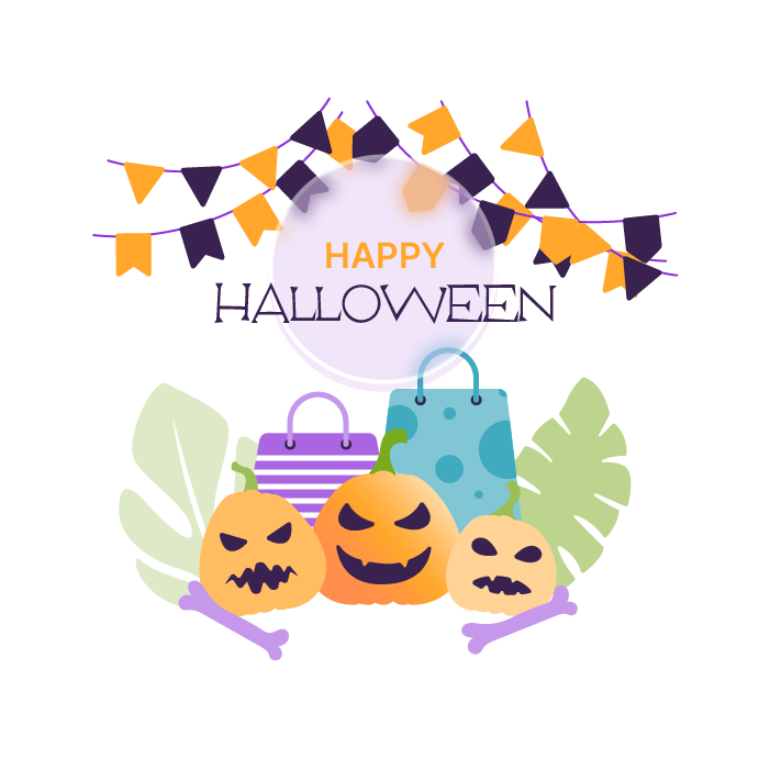 An image of bunting and pumpkins with the words Happy Halloween