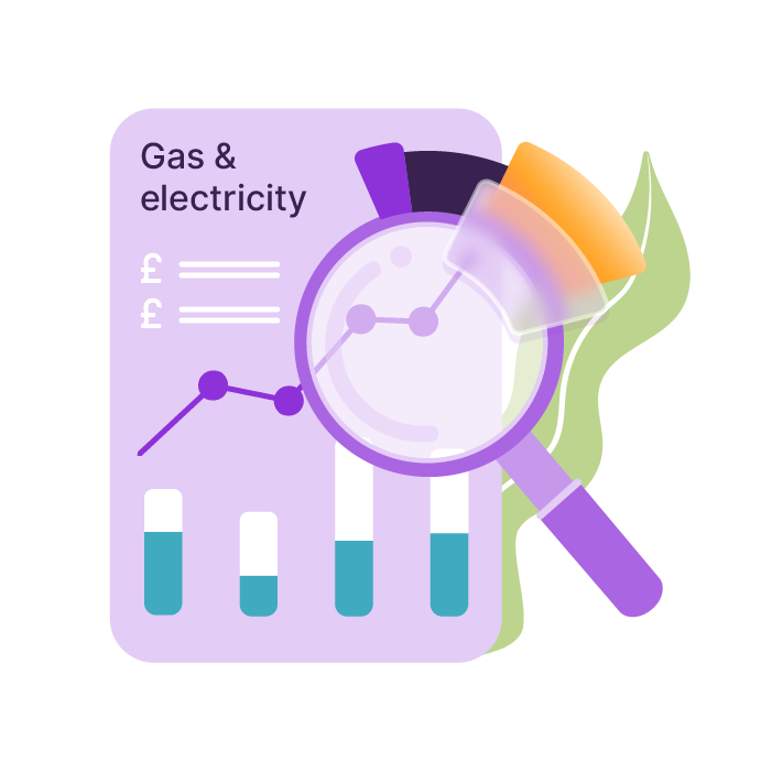 An icon of a gas and electricity bill with a magnifying glass.