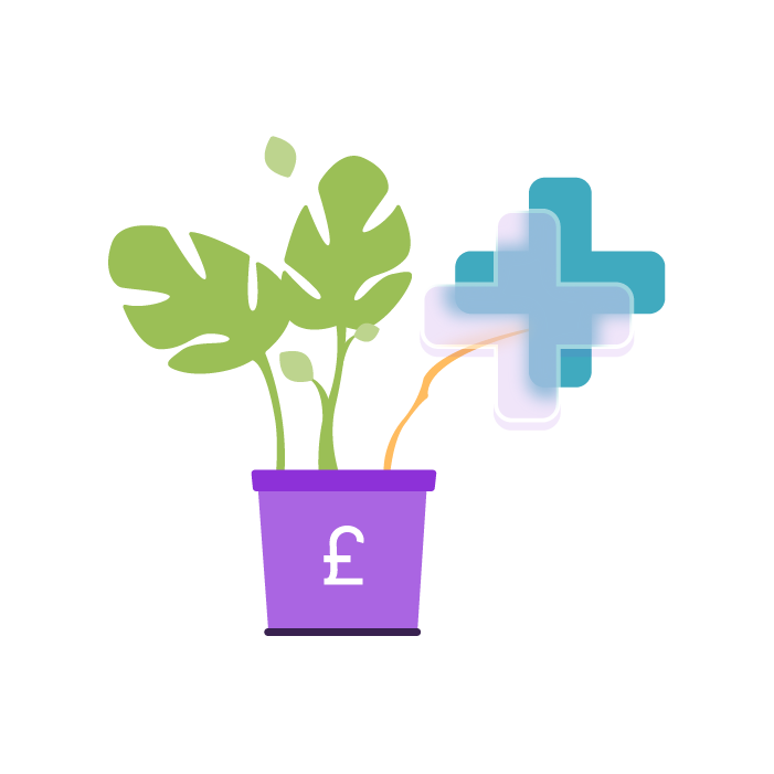 An image of a plant with a pound sign on the pot and a cross