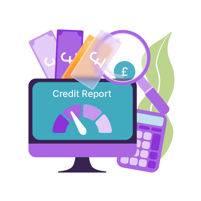An image of a magnifying glass over an online credit report.